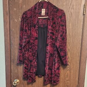 White Stag Black and Pink Tank Top with Paisley Cardigan